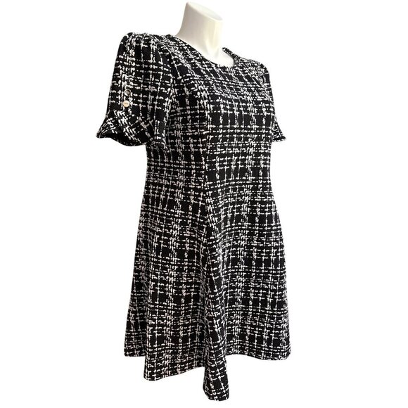 DKNY NWT $139 Flounce-Sleeve Fit & Flare Dress, Black Ivory Women's Size 16 - Picture 6 of 12